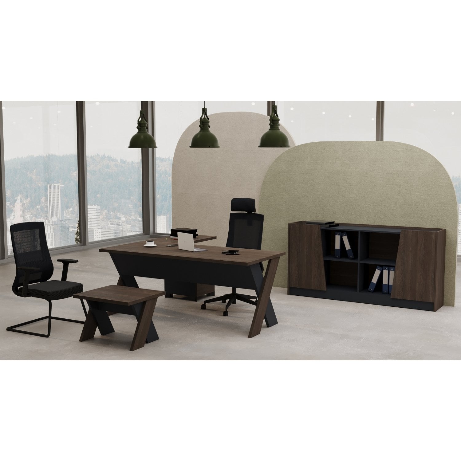 Omix L-Shaped Study Desk Set (Dark Oak/Anthracite) - Office Desk